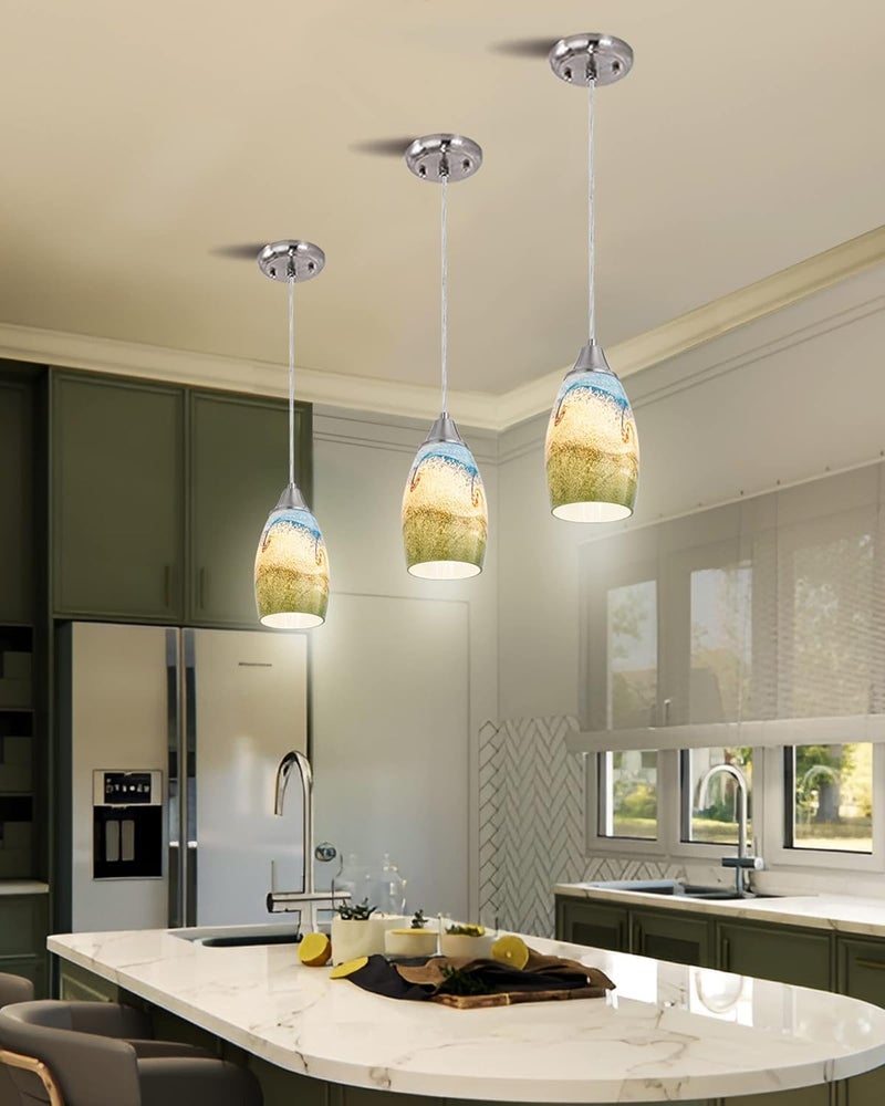 karyfine Mini Glass Pendant Lights,Blown Art Glass Pendant Hanging Light Fixtures Kitchen Island Pendant Lamp Shade with Brushed Nickel Finish for Bar Counter,Hallway,Dining Room Multi color-1P - Image 5